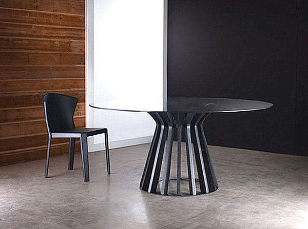 Round glass dining table deals with metal base