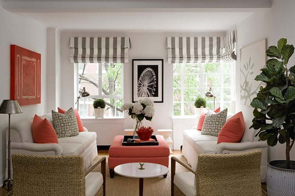 gray and coral living room