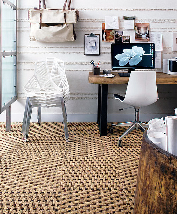 Home office remodeling with tile carpet on the floor