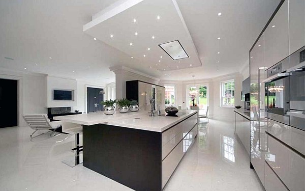 large glossy kitchen furniture in a luxurious home