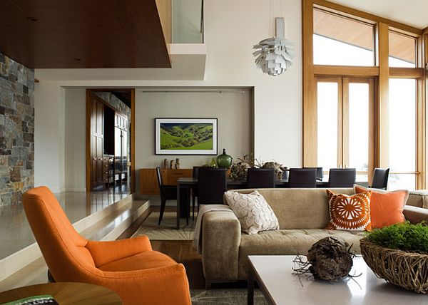 living room with modern hanging lamp PH artichoke