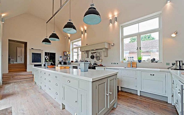 luxury farmhouse kitchen with white cabinets and island