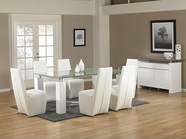 modern glass dining table with white legs