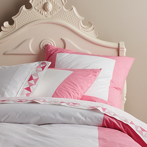 modern pink geometric teen bedding