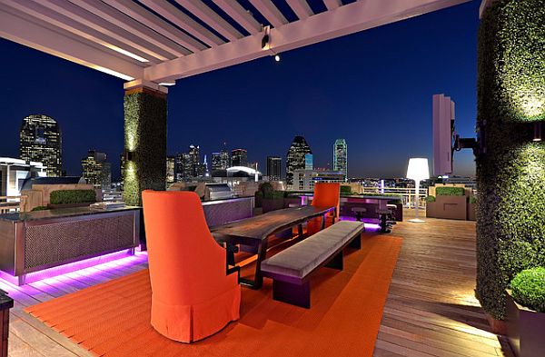 night glowing outdoor patio furniture for modern rooftop