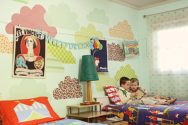 shared boys' bedroom with twin beds
