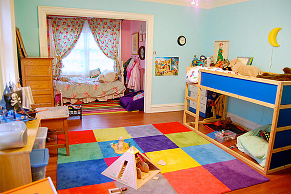 shared kids' bedroom with girl's nook