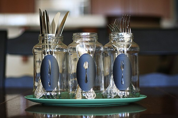 silverware stored in jars