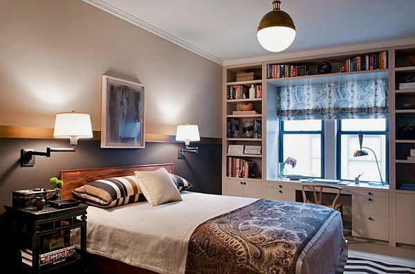 teenage room with two tone neutral colored wall