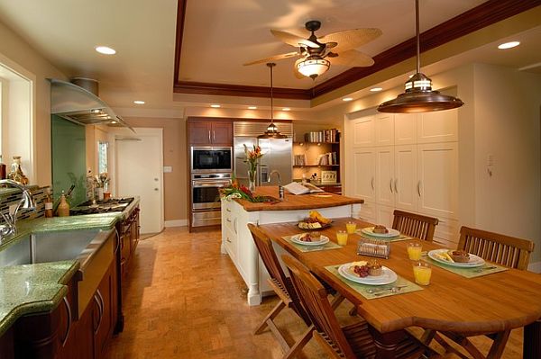 traditional kitchen with cork flooring