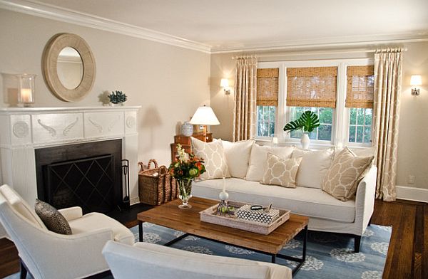 traditional new york living room with fancy window treatments