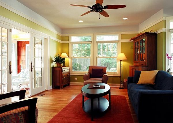 two tone colored living room with green and white