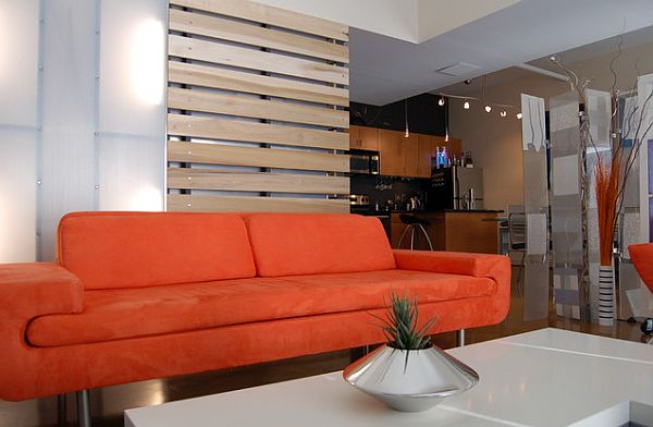 ultra modern living room with pallet board wall