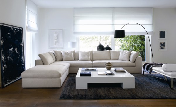 A modern living room with a modular sofa