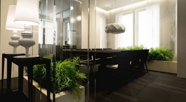 Black themed dining room table and chairs