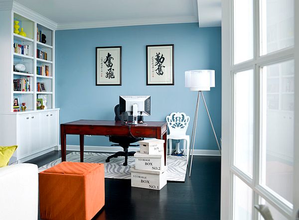 Chicago apartment renovation - home office design with blue walls