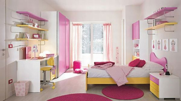 Girls spacious bedroom in sparkling pink