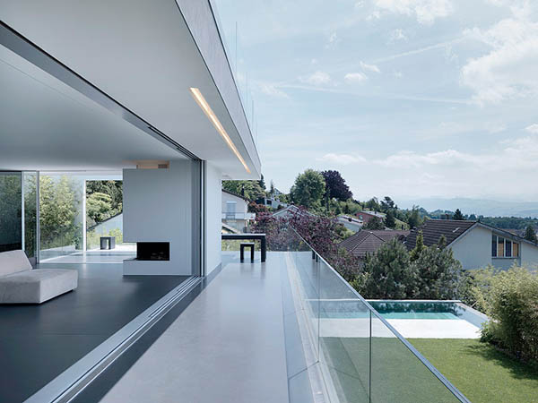 Glass Contemporary Feldbalz House - living room balcony