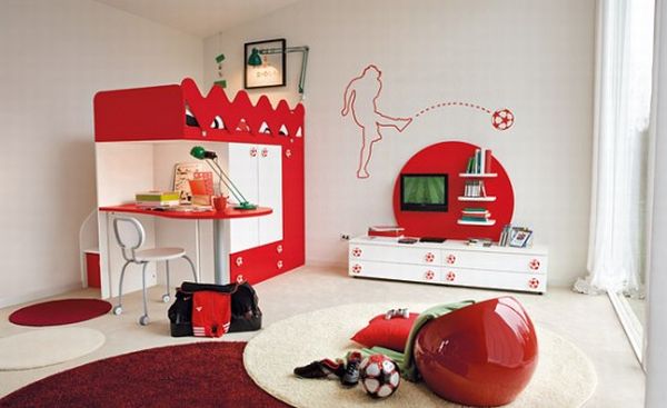 Glossy red interiors with a passion for football