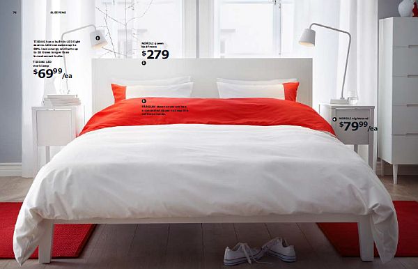 IKEA 2013 Catalog - bedroom in tangerine tango and white