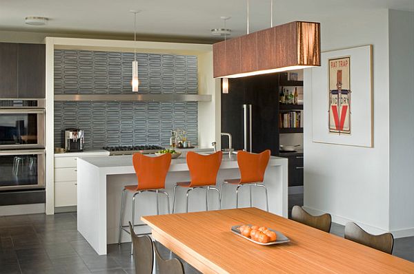 Orange High Stools in a modern Kitchen