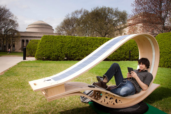 Solar Powered Sun Lounger Made from Wood