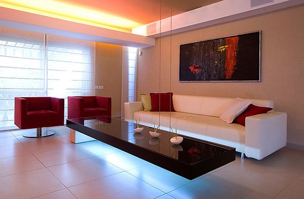 Suspended lighted coffee table