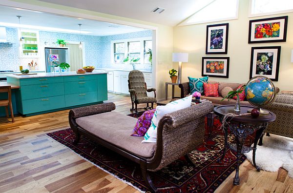 colorful furniture and decor in Austin living room