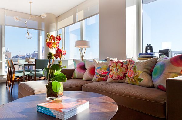 colorful living room in Manhattan condo