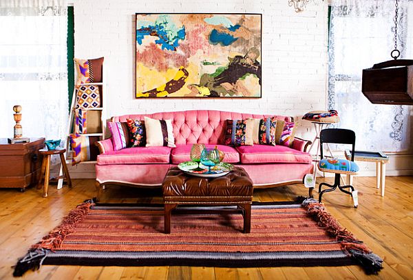 colorful pink inspired living area