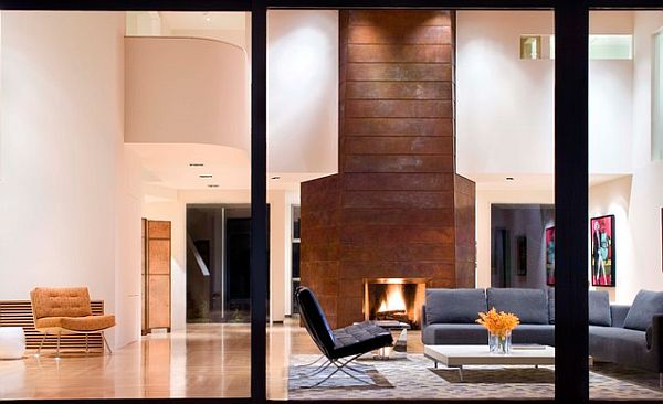 copper wall in modern living room