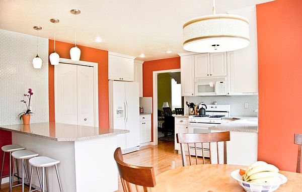 coral and white kitchen design