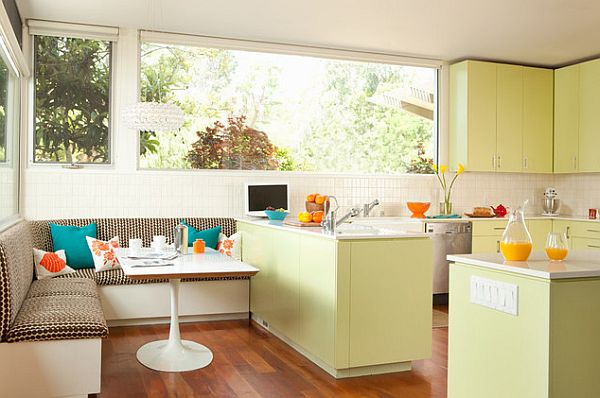 cozy breakfast nook with light colors and glossy finishes