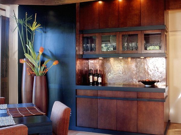 dining room with copper cabinets