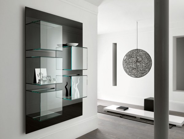 modern Italian glass and lacquer bookcase