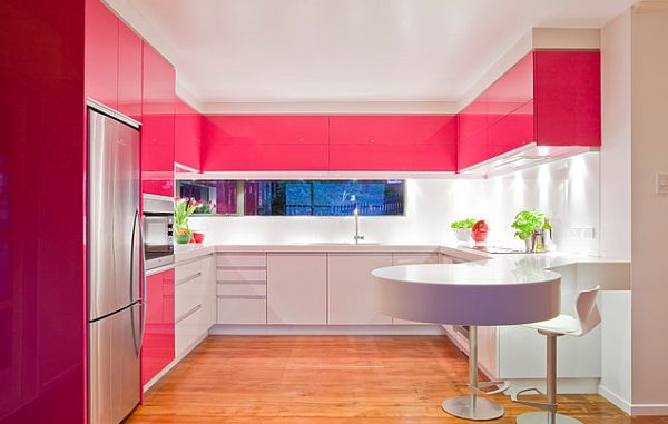 modern pink and white kitchen design