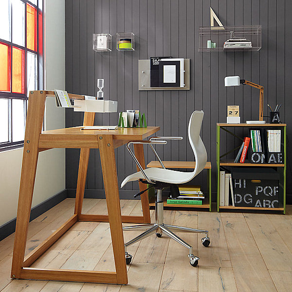 Home office design with wooden computer table