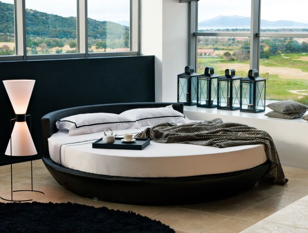 round Italian leather bed