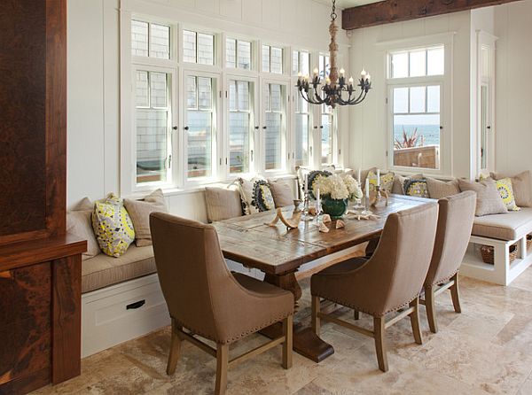 Traditional dining room with comfy bench