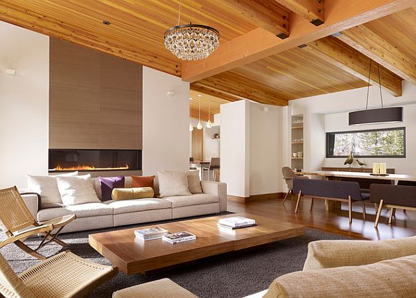 wooden inspired living room with low coffee table