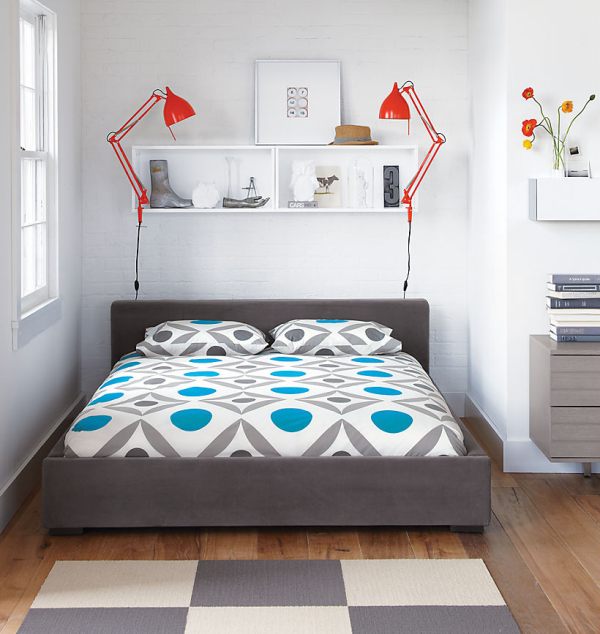 A bright geometric bedroom