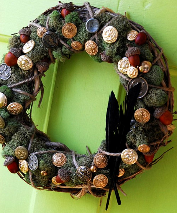 A button and moss autumn wreath