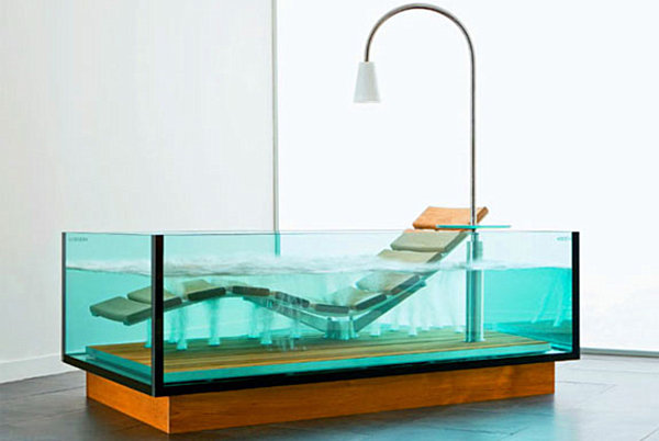 A clear rectangular bathtub