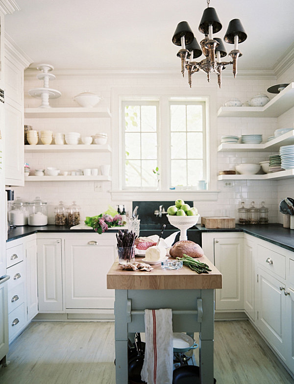 A kitchen island with storage underneath