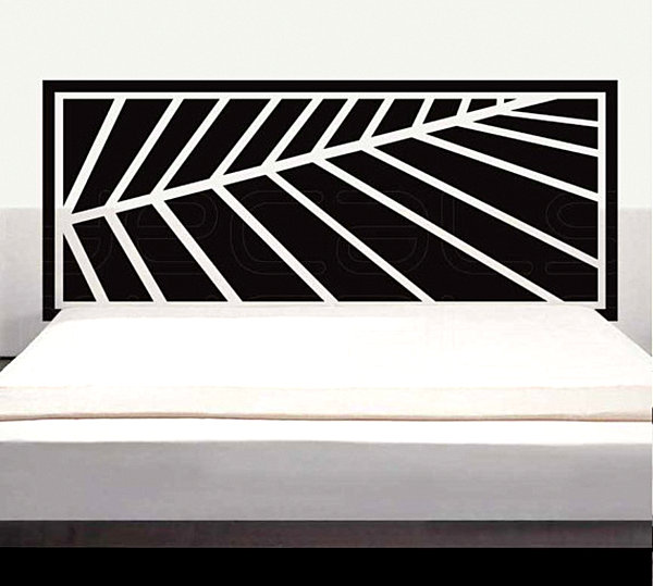 A modern geometric decal headboard