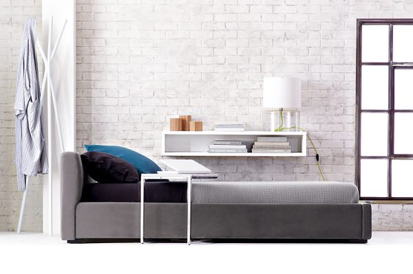 A modern upholstered plush bed