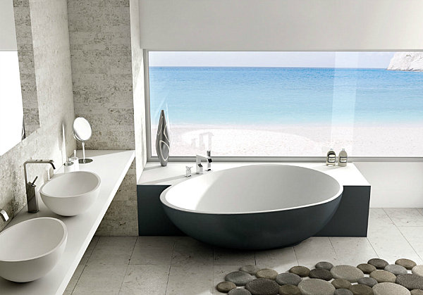 An egg-shaped modern tub