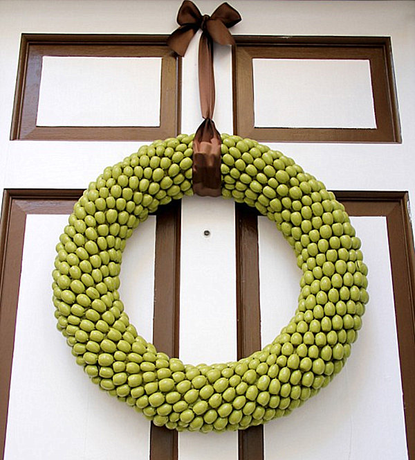 An olive green acorn wreath