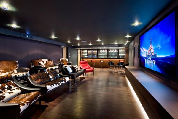 Awesome-Home-Theater-with-Pinto-Patterned-Sofa