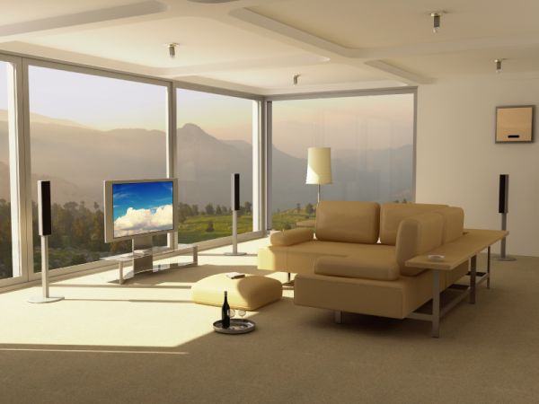 Contemporary Media Room offers a grand view